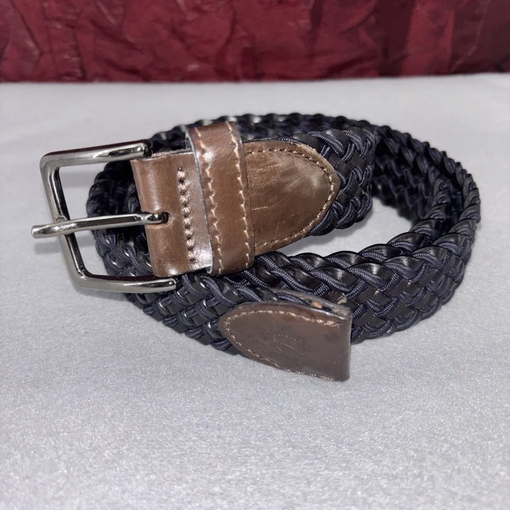 Paul & Shark Men's Braided Leather Stretch Belt Sz 115 XL (42-44) Black Blue EUC